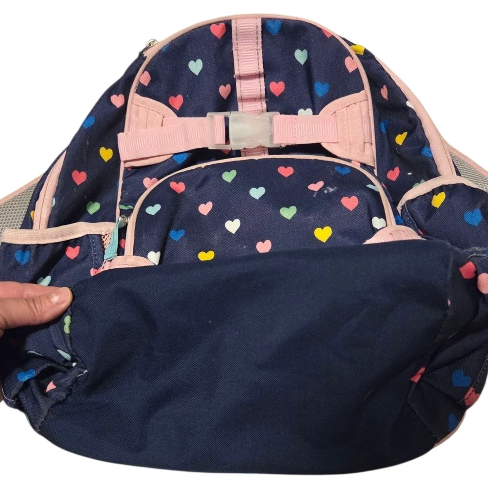 Pottery‎ Barn Kids Mackenzie Backpack Navy Blue And Pink Hearts Girls School Bag